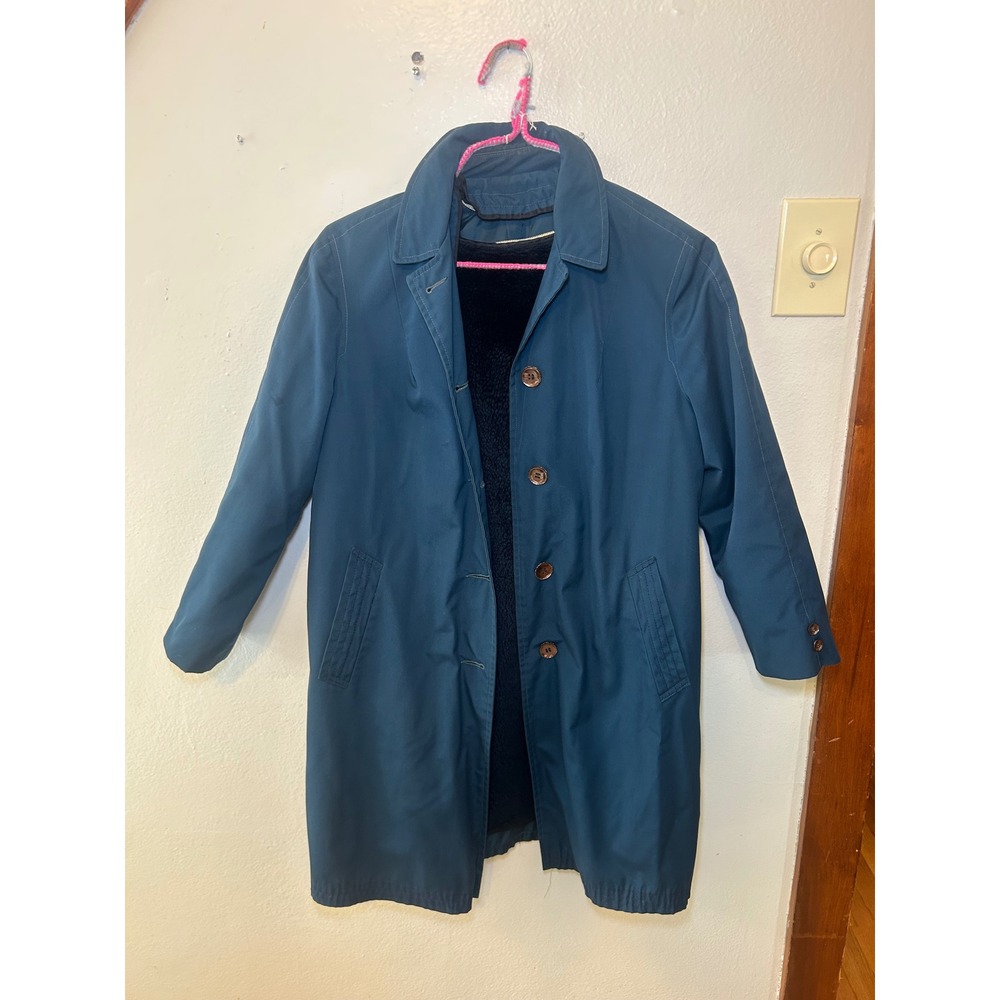 Vintage Forecaster of Boston Teal Blue Trench Coat Removable Faux Fur Lining M